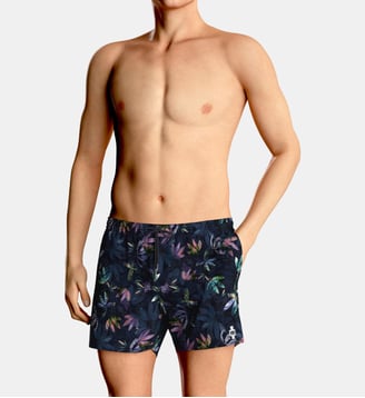 Short de bain motif floral avec suspensoir - Impetus - Bleu marine
