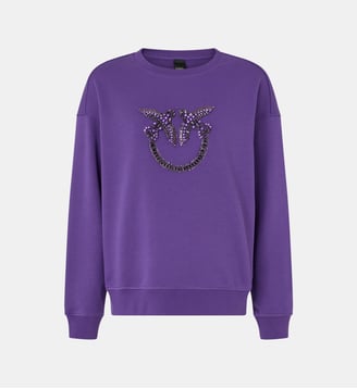 Sweat-shirt à col rond avec broderie bijou love birds - Pinko - Violet foncé