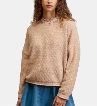 Pull col rond uni MOSSY - La Petite Etoile - Poudre