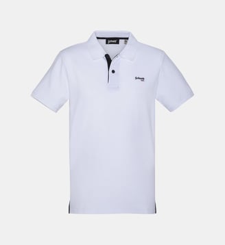 Polo droit Milton coton piqué stretch - Schott - Blanc et bleu