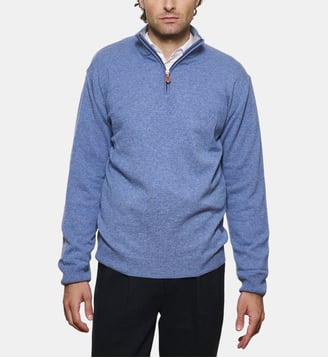 Pull bleu à col zippé en cachemire - Atelier Privé - Bleu