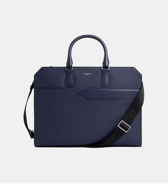 Porte documents slim 15" Gaston en cuir grain croisé - Le Tanneur - Bleu crépuscule