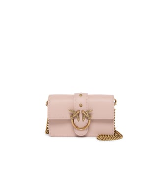 Petit sac à épaule love bag simply en cuir - Pinko - Poudre or antique