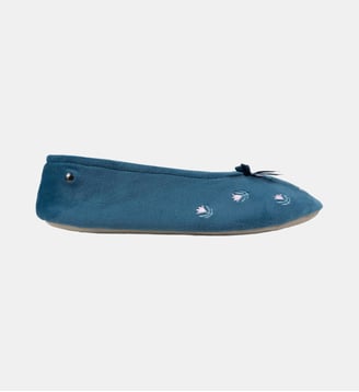 Chaussons ballerines velours félin et noeud-Léopard-41/42 - Isotoner - Bleu canardfleurs
