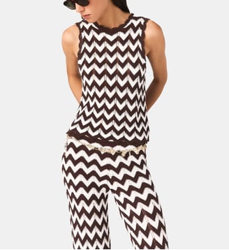 Top en crochet à motif zigzag - Maje - Marron et blanc