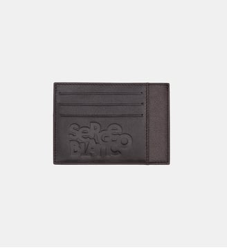 Porte-carte noir en cuir avec logo embossé - Serge Blanco - Marron