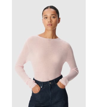 Pull col rond tricot fin 100% laine - Ikks - Rose pâle
