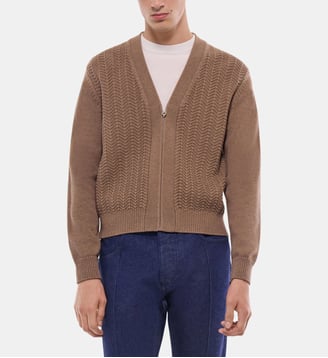 Cardigan zippé en laine et coton - Fursac - Taupe