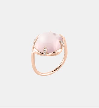 Bague, quartz rose, diamants, or rose - Morganne Bello - Or rose