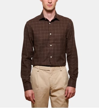 Chemise en flanelle carreaux marron coupe droite - Atelier Privé - Marron