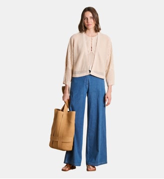 Gilet court en maille pointelle - La Fée Maraboutée - Beige