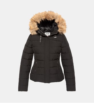 Blouson cintré à capuche bordée de imitation fourrure - Schott - Noir