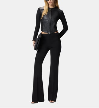 Blouson corset en cuir zippé - Pinko - Limousine noire
