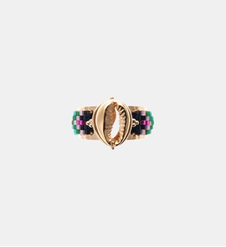Bague réglable cabochon coquillage et perles tissées ZENITH - Hipanema - Noir