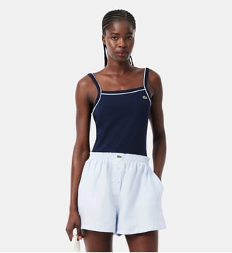 Débardeur coton détails contrastés - Lacoste - Bleu marine, bleu clair et blanc