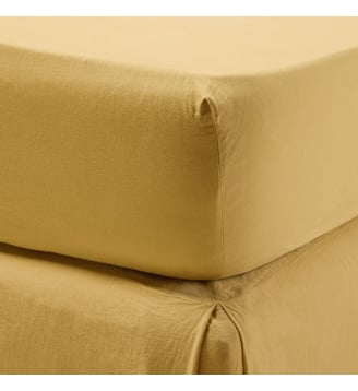 Drap Housse  Satin de coton lavé uni à nouettes - Madura - Jaune indien