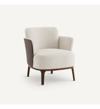 Fauteuil pied noyer et tissu bi-matière - AM.PM - Écru et marron