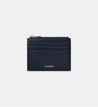 Porte-cartes zippé en cuir grainé - Sandro - Marine