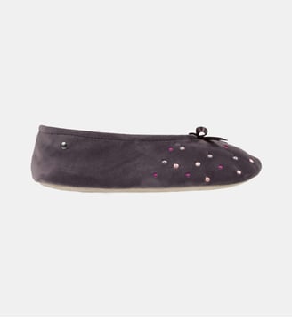 Chaussons Ballerines brodée pois - Isotoner - Gris foncé
