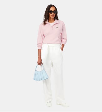 Sweatshirt col montant zippé molleton badge - Lacoste - Rose pâle