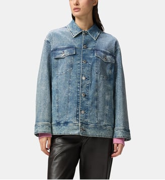Veste en denim avec strass et clous - Pinko - Multicolore
