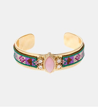 Bracelet jonc perles tissées cabochon central IZMYRE - Hipanema - Rose