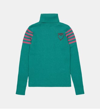 Pull à col roulé côtelé avec motif cœur - Marni - Vert menthe clair