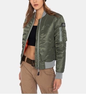 Bomber MA-1 en nylon recyclé, coupe ajustée - Schott - Kaki