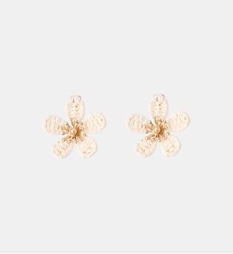 Boucles d'oreilles clips - fleurs en raphia ivoire - Balaboosté - Ivoire