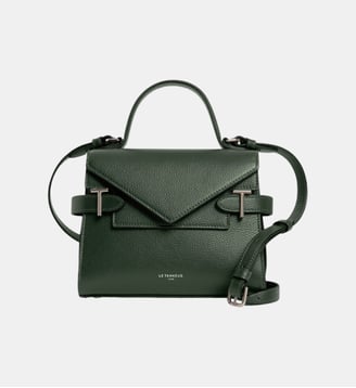 Petit sac à main double rabat Emilie en cuir grainé - Le Tanneur - Vert malachite
