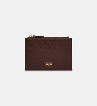 Porte-cartes zippé L en cuir signature - Lancel - Marron biscuit