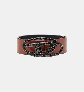 Ceinture en cuir pull-up de 4 cm avec boucle bijou - Diesel - Marron