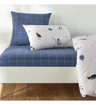 Drap-housse enfant flanelle bonnet 25 cm - La Redoute Interieurs - Blanc et bleu