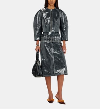Veste en cuir verni à manches cocon - Diesel - Gris foncé