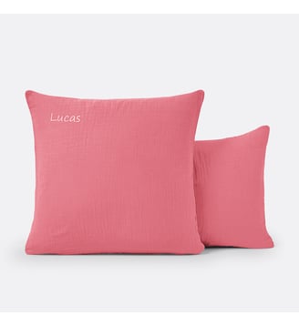 Taie d'oreiller personnalisée gaze de coton - La Redoute Interieurs - Rose pivoine