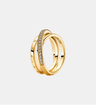 Anneau Triple Pavé Croisé - Pandora - Doré
