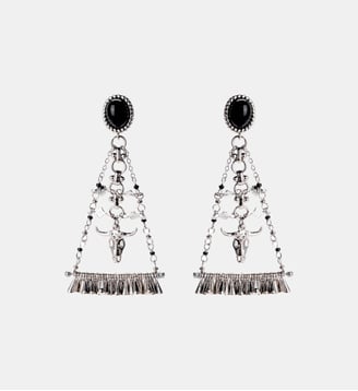 Boucles d'oreilles pendantes chaînes et tête de buffle ELIM - Hipanema - Argenté