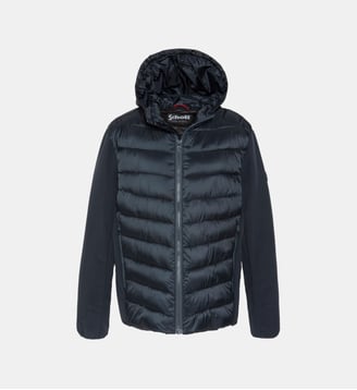 Blouson bi-matière à capuche - Schott - Bleu marine
