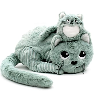Peluche Miaou le chat maman et bébé - Déglingos - Vert d'eau