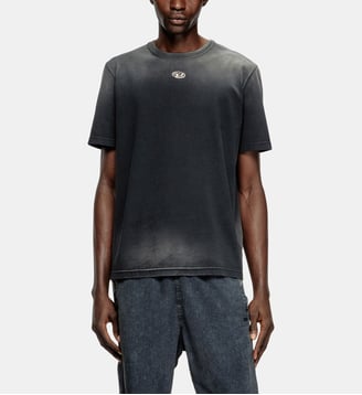 T-shirt délavé avec cut-out à logo Oval D - Diesel - Noir