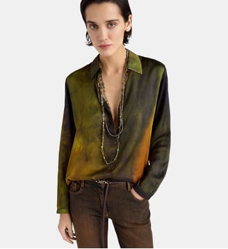 Chemisier meudon carry over en satin de viscose imprime all-over - Momonì - Dark green multicolor