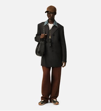 Veste rayée double boutonnage en laine - AMI Paris - Gris carbone et marron choco