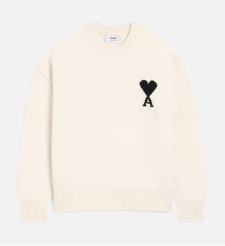 Pull Col Rond Ami De Coeur En Laine unisexe - AMI Paris - Écru et noir