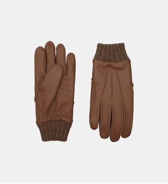 Gants Aston Homme Cuir Doublés Alpaga - Agnelle - Marron et doré