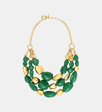 Collier plastron   doré à l'or fin - Loulou - Satellite - Vert et or