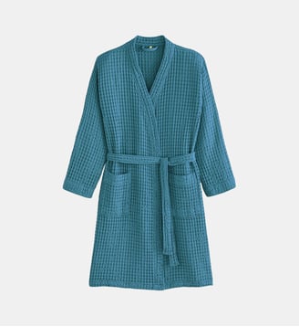 Peignoir kimono nid d'abeille 350 g/m² - La Redoute Interieurs - Bleu