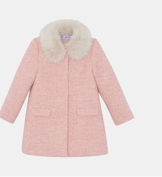 Manteau - Rosée laine tweed col imitation fourrure - Tartine Et Chocolat - Rose pâle
