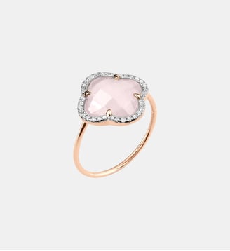 Bague, quartz rose milky, diamants, or rose Morganne Bello