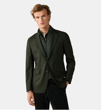 Blazer En Sergé De Laine Mélangée Avec Plastron Amovible - Hackett London - Dark green