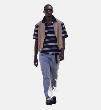 Polo droit rayé en coton signature - Guess Jeans - Bleu et noir